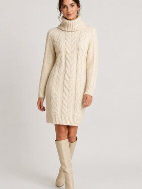 Banana Republic Cozy Cable Knit Turtleneck Sweater Dress Size L